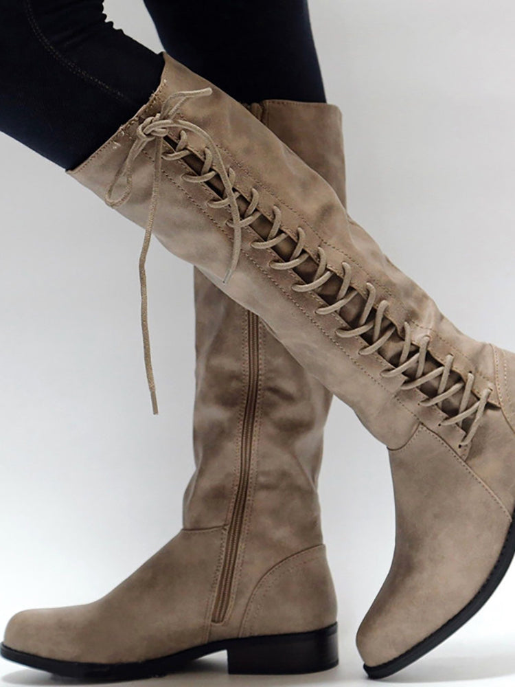 Lace-Up Zip Riding Boots