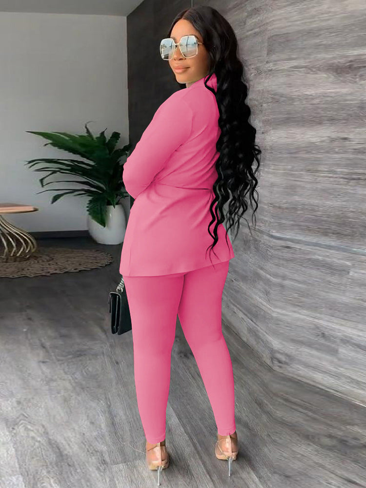 Two Piece Drawstring Blazer Bodycon Long Pants