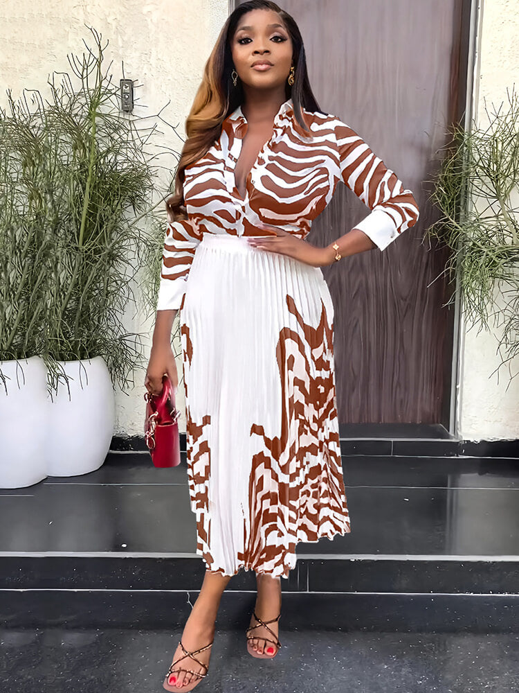 Two Piece Long Sleeve Zebra Print Skirt Suit