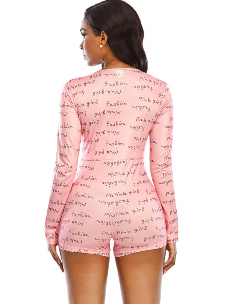 Long Sleeve Printed V Neck Romper