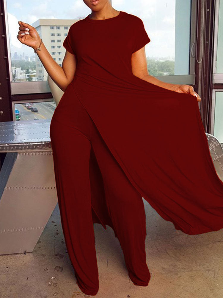 Plus Size Two Piece Short Sleeves Top Long Pants Outfits