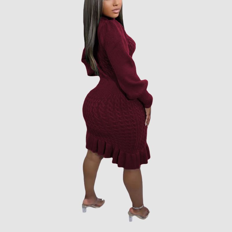 Ruffled Knitted Turtleneck Dress