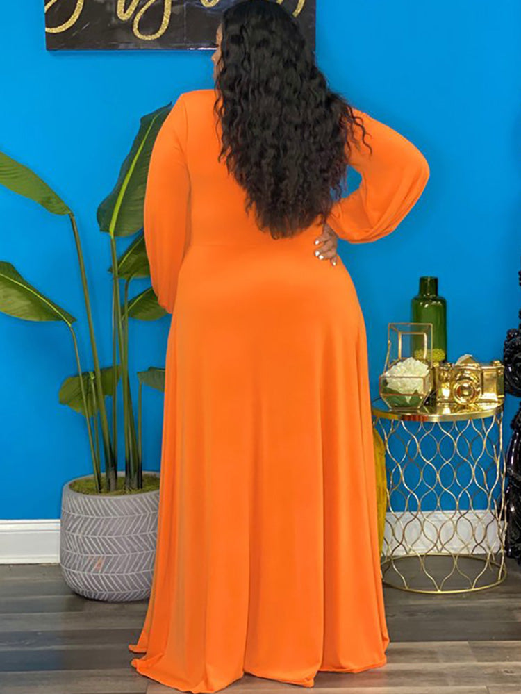 Long Sleeve Lace Up Split Maxi Dress