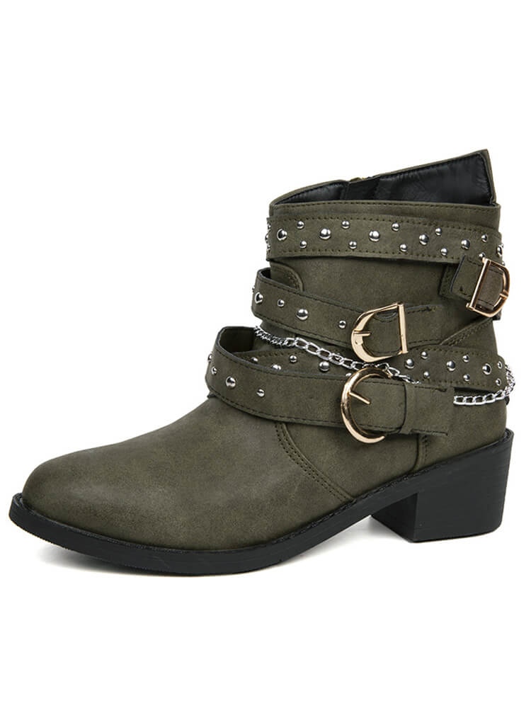 Belt Buckle Thick Heel PU Bootsies