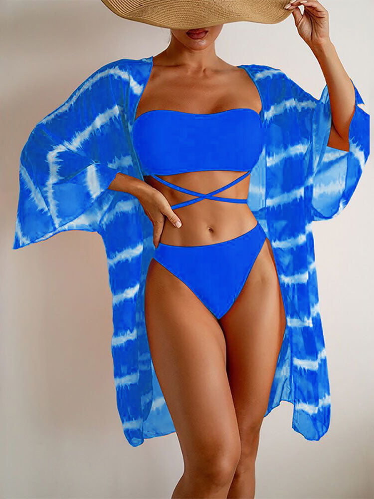 Three Piece Tie Dyed Print Swimsuit