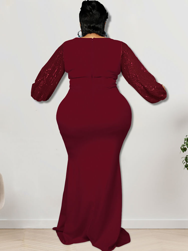 Glitter Long Sleeve Patchwork Maxi Dress