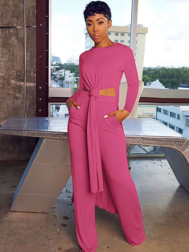 Two Piece Long Sleeve Split Top Pants