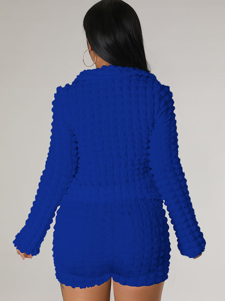 Two Piece Bubble Tie Up Crop Top Shorts