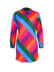 Long Sleeve Color Block Pleated Mini Dress