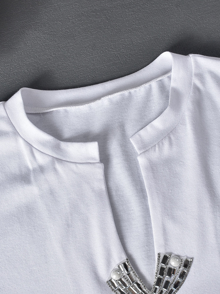 Rhinestone Split Hem Crop Top