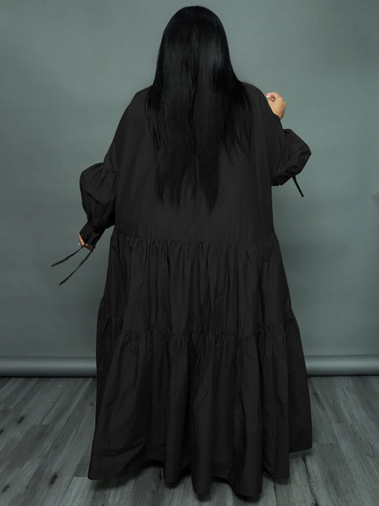 Plus Size Long Sleeves Ruffle Hem Maxi Dress