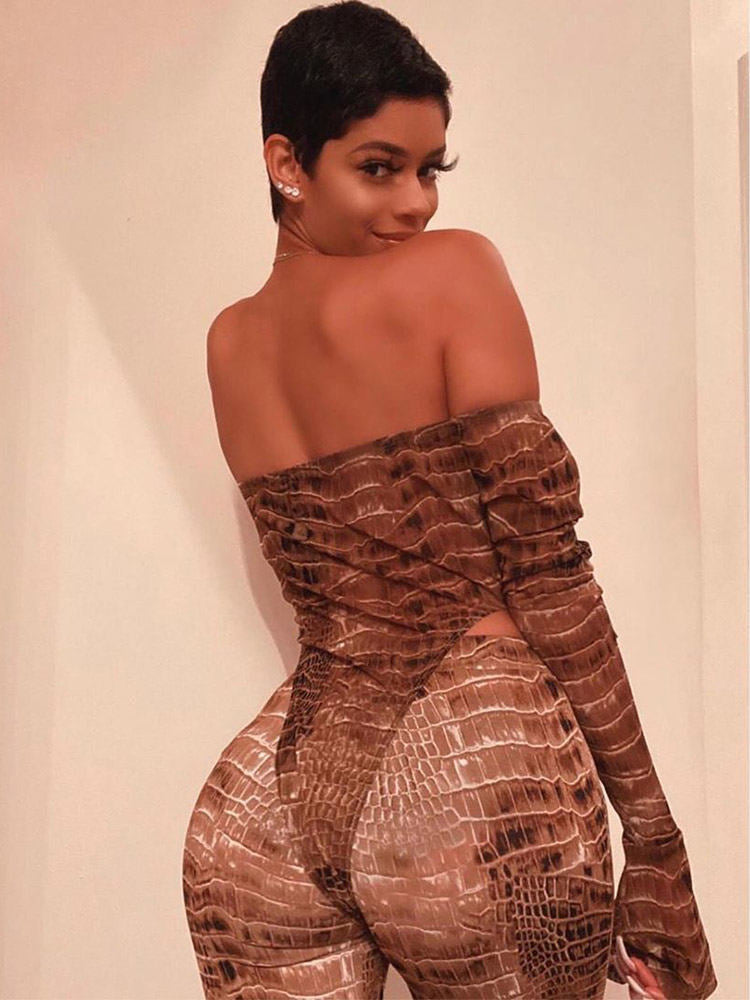 Two Pieces Print Off Shoulder Pants Sets