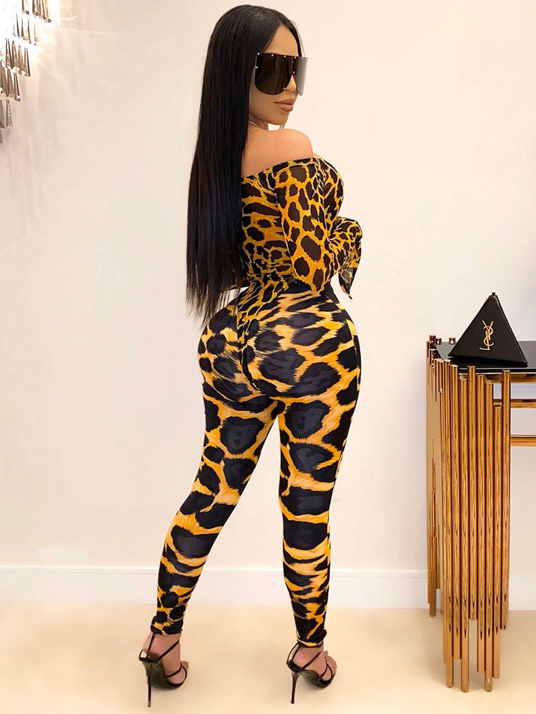 Two Pieces Print Off Shoulder Pants Sets