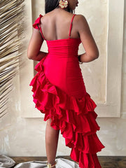 Ruffled Asymmetrical Ruched Cami Dress