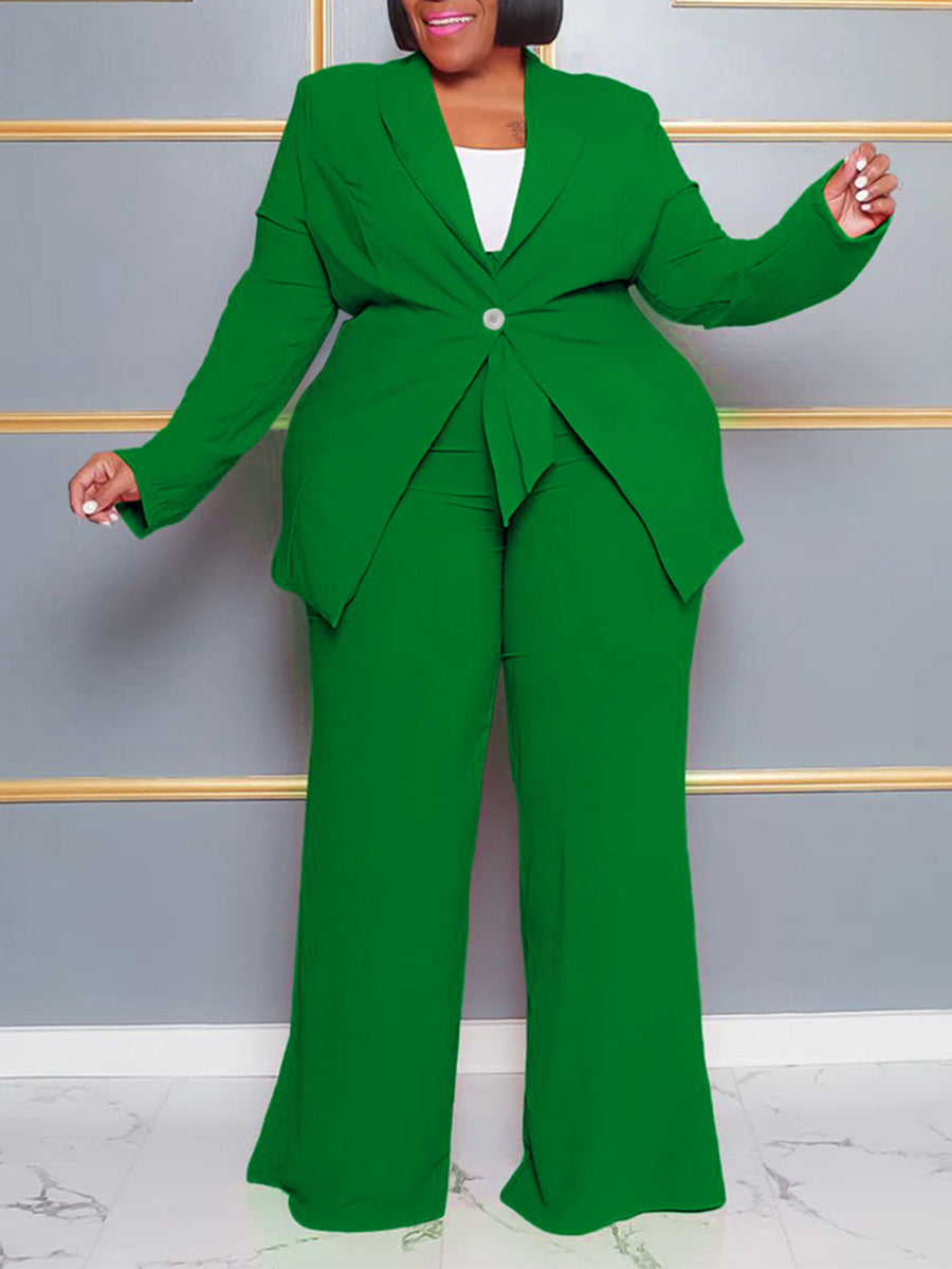 Plus Size Belted Blazer Pants Set