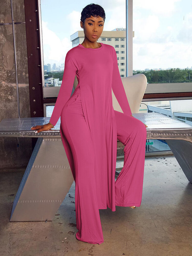 Two Piece Long Sleeve Split Top Pants