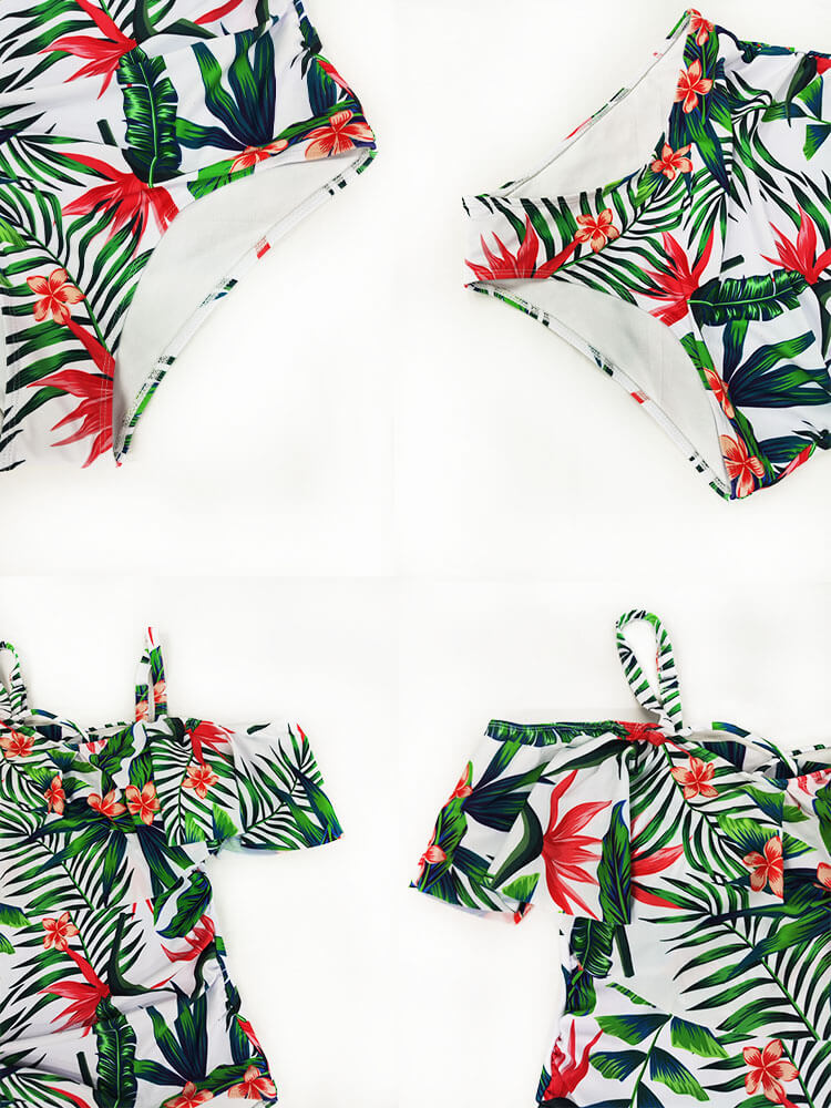 Off Shoulder Floral Print Swimsuit