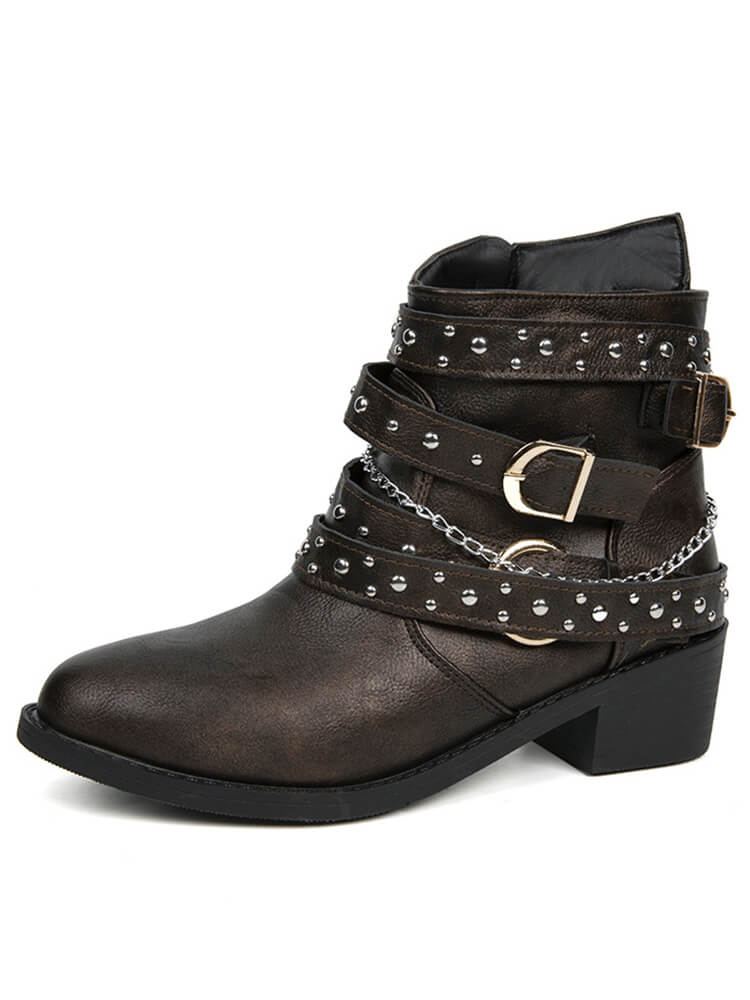 Belt Buckle Thick Heel PU Bootsies