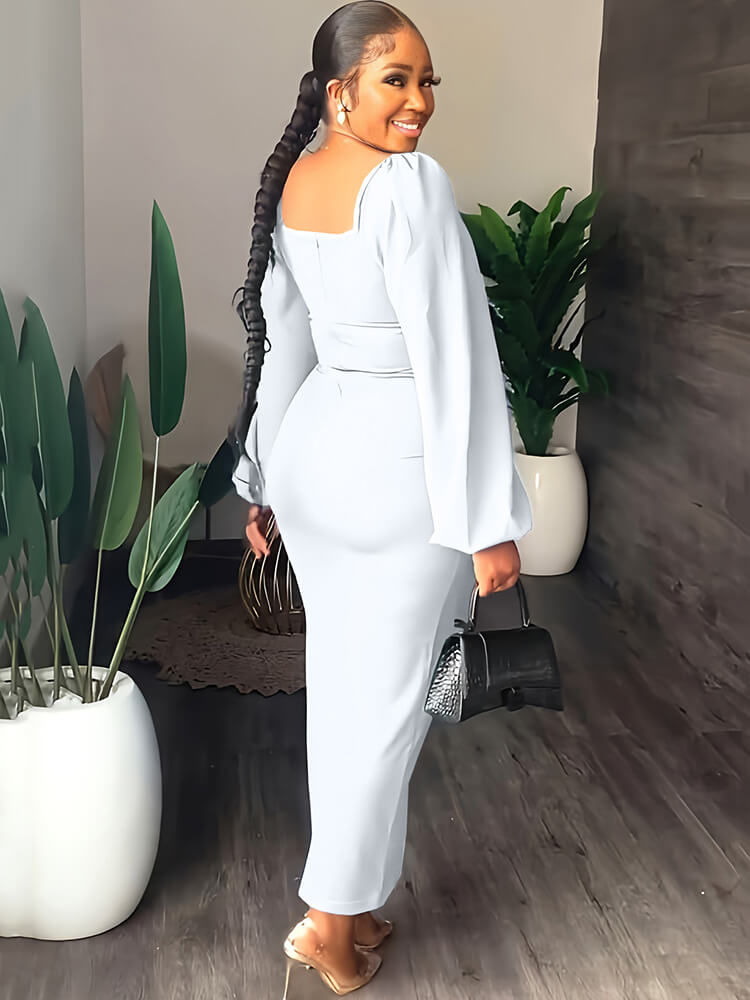 Chiffon Long Sleeve Bodycon Split Maxi Dress