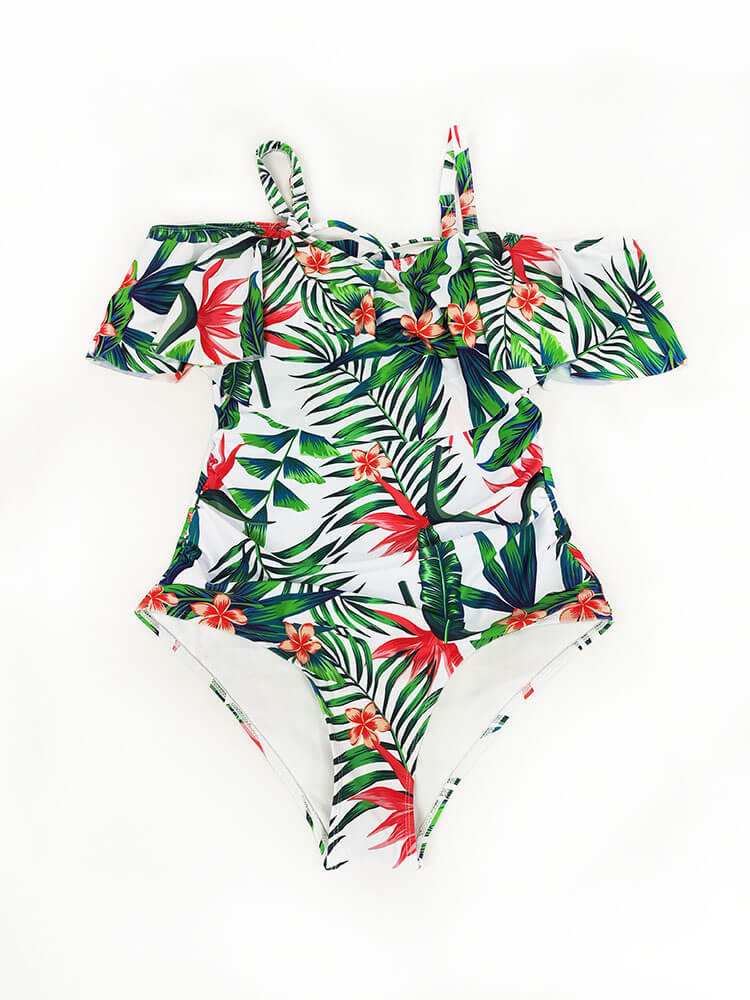 Off Shoulder Floral Print Swimsuit