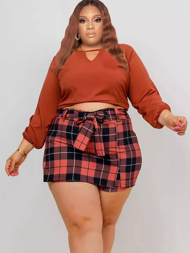 Long Sleeve Crop Top Short Pantskirt