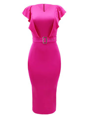 V-Neck Ruffle Sleeve Bodycon Dress