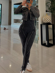 Two Pieces Crop Jacket Jumpsuit Set