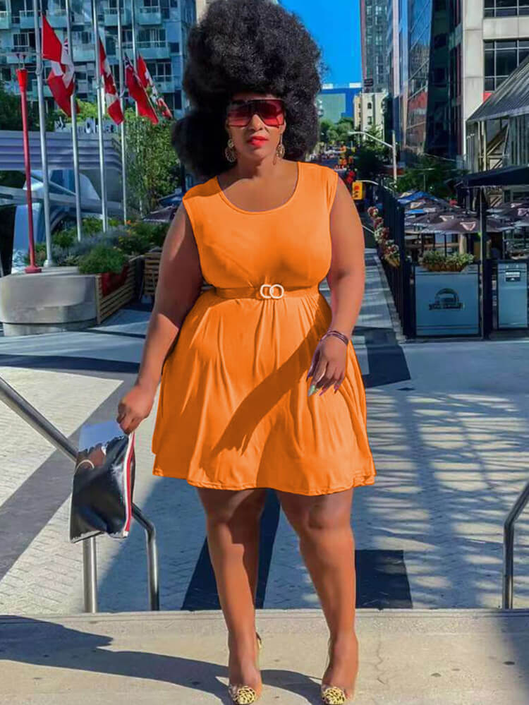 Sleeveless Round Neck Solid Mini Dress