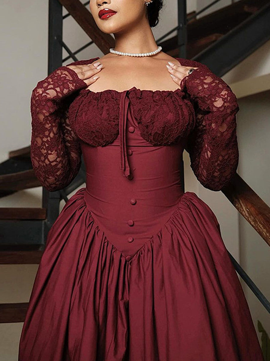 Princess Style Lace Square Neck Dress