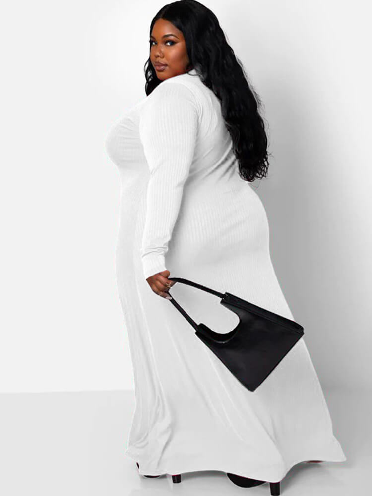 Long Sleeve Ribbed Solid Bodycon Maxi Dress