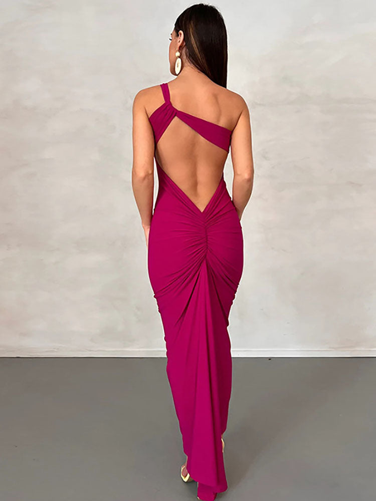 Sleeveless One Shoulder Bodycon Maxi Dress