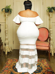 Off Shoulder Mesh Patchwork Bodycon Maxi Dress