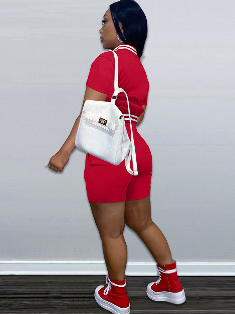 Two Piece Short Sleeve Color Block Baseball Tracksuit