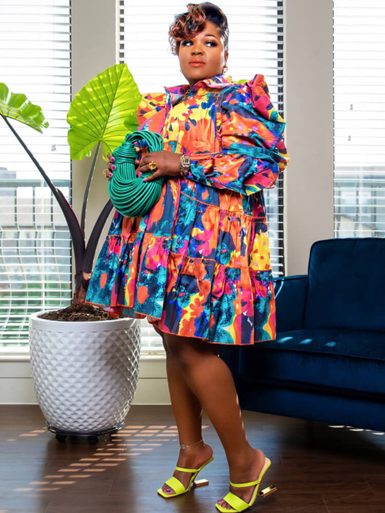 Long Sleeve Tie Dye Ruffle Mini Dress