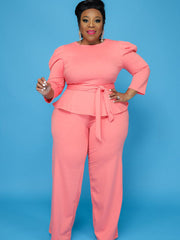 Plus Size Peplum Top Wide Leg Pants