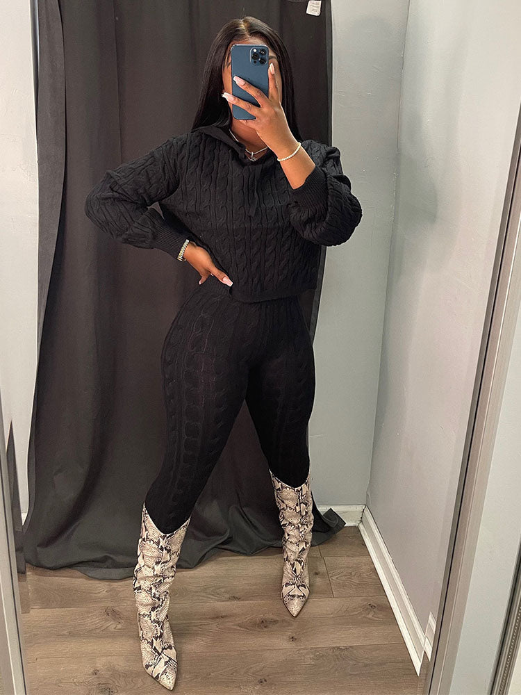 Two Piece Long Sleeves Sweater Pant Suit