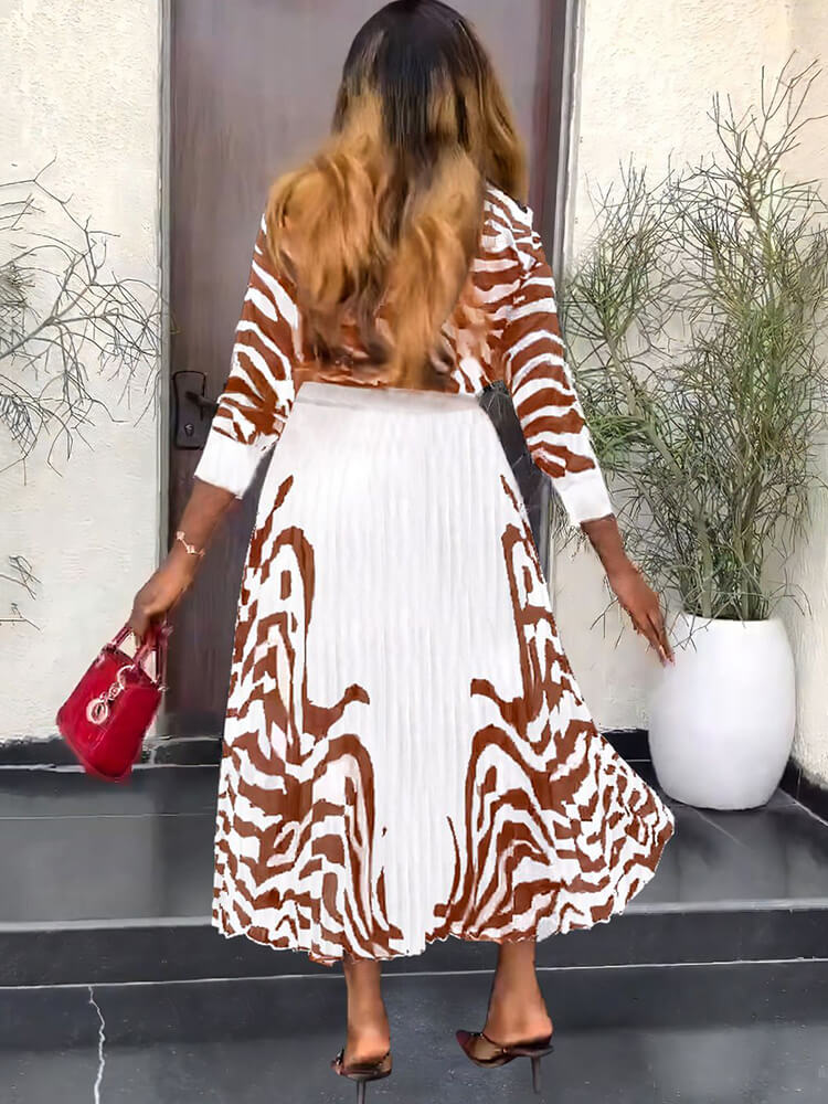 Two Piece Long Sleeve Zebra Print Skirt Suit