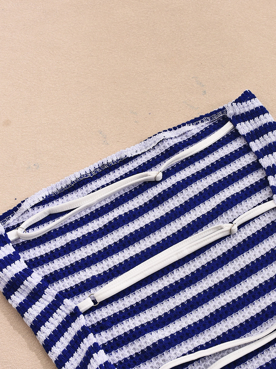 Stripe Tube Crop Top Shorts Set