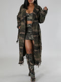 Distressed Camouflage Trench Coat