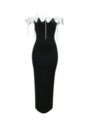 Sleeveless Bowknot Crystal Chain Slit Maxi Dress