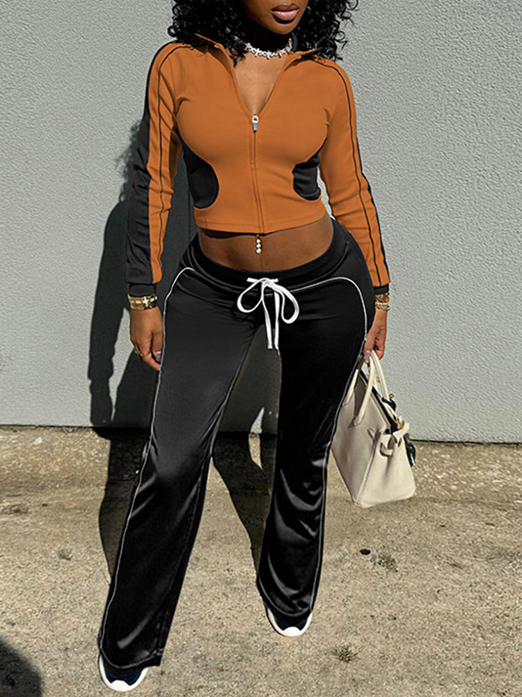 Stand Collar Slim Fit Fitness Jacket and Shorts Set