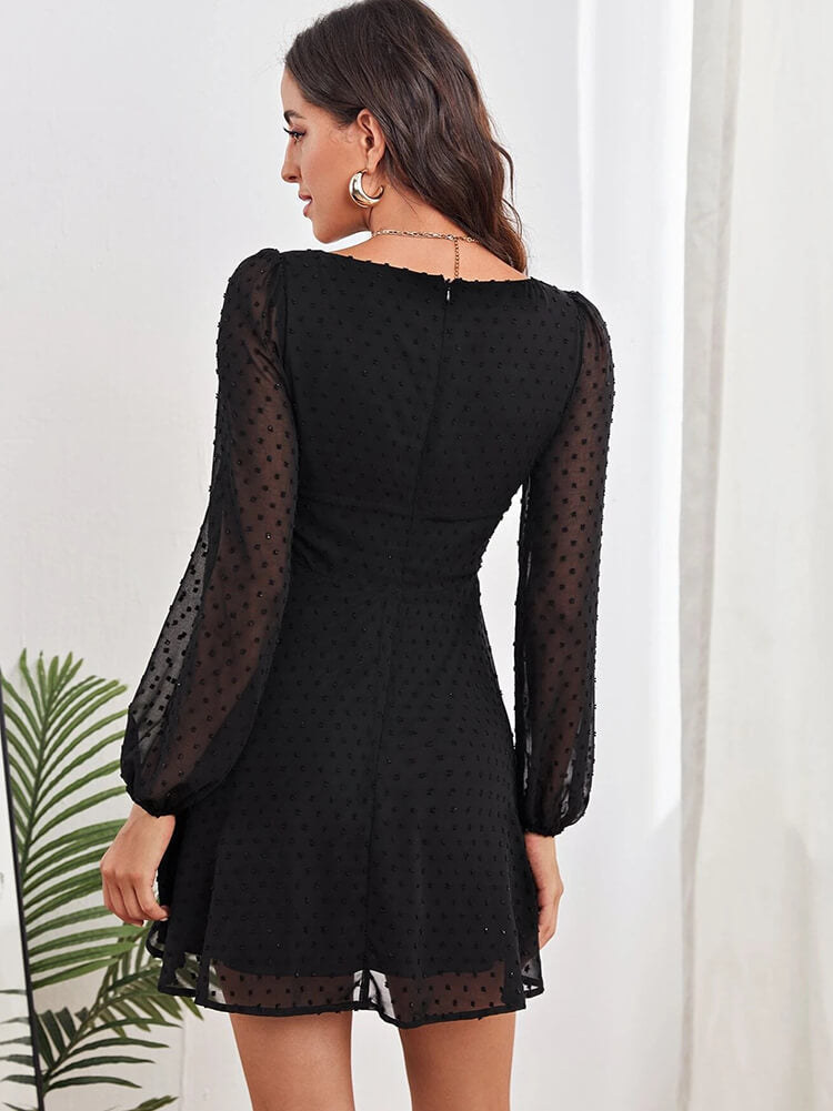 Long Lantern Sleeve Flowy Mini Dress