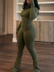 Two Pieces Sporty Fitted  Flare Pants Set