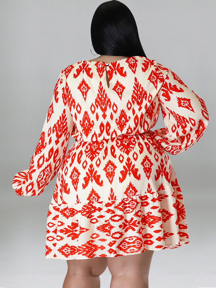 Plus Size Long Sleeves Round Neck Midi Dress