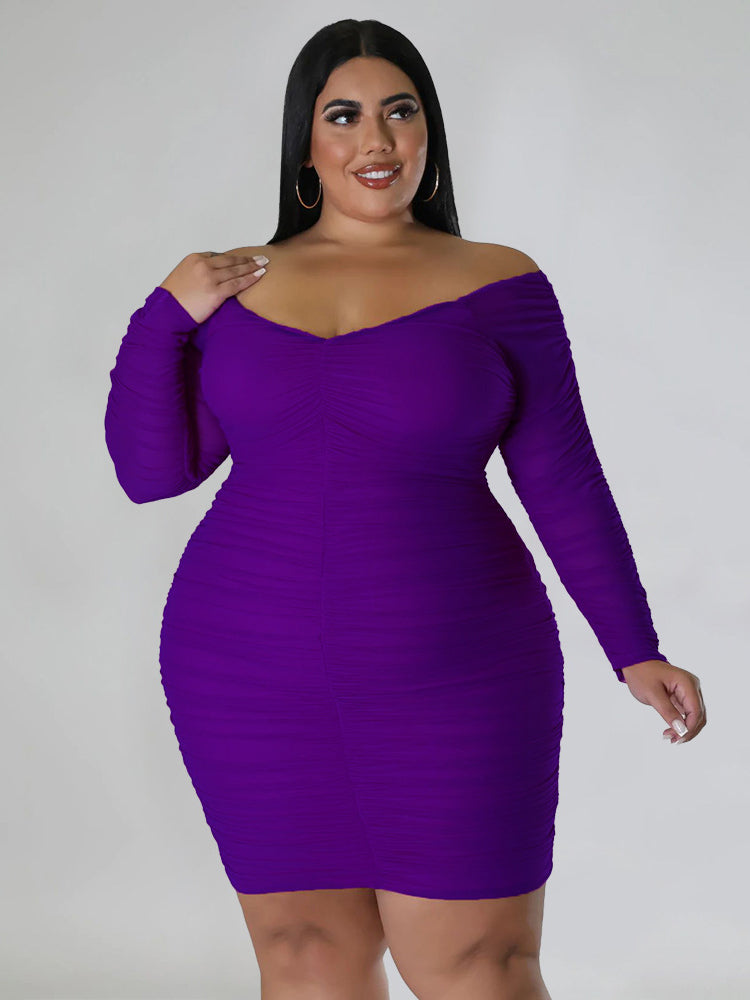 Mesh Patchwork Ruched Plus Size Mini Dress