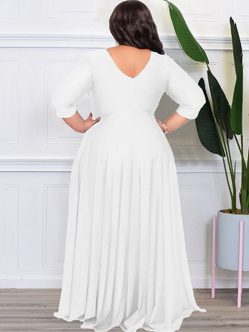 Maxikleid mit Dreiviertelärmeln, V-Ausschnitt und figurbetonter Silhouette