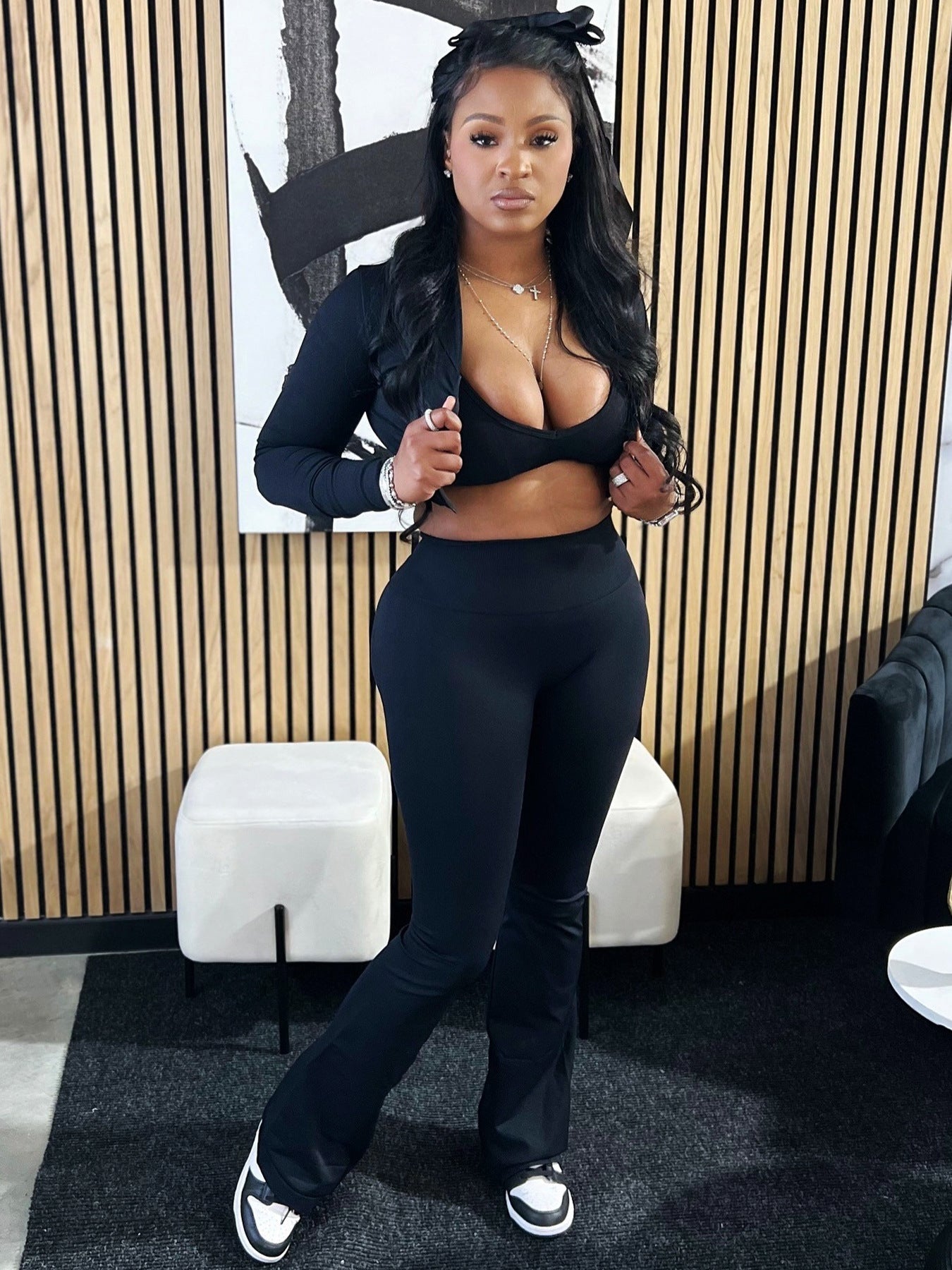 Three Piece Tank Top Short Jacket Pants Set