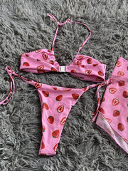 Three-Piece Mesh Drawstring Bikini Set