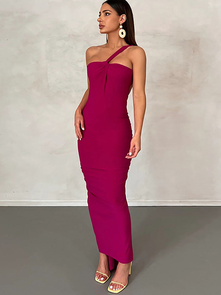 Sleeveless One Shoulder Bodycon Maxi Dress