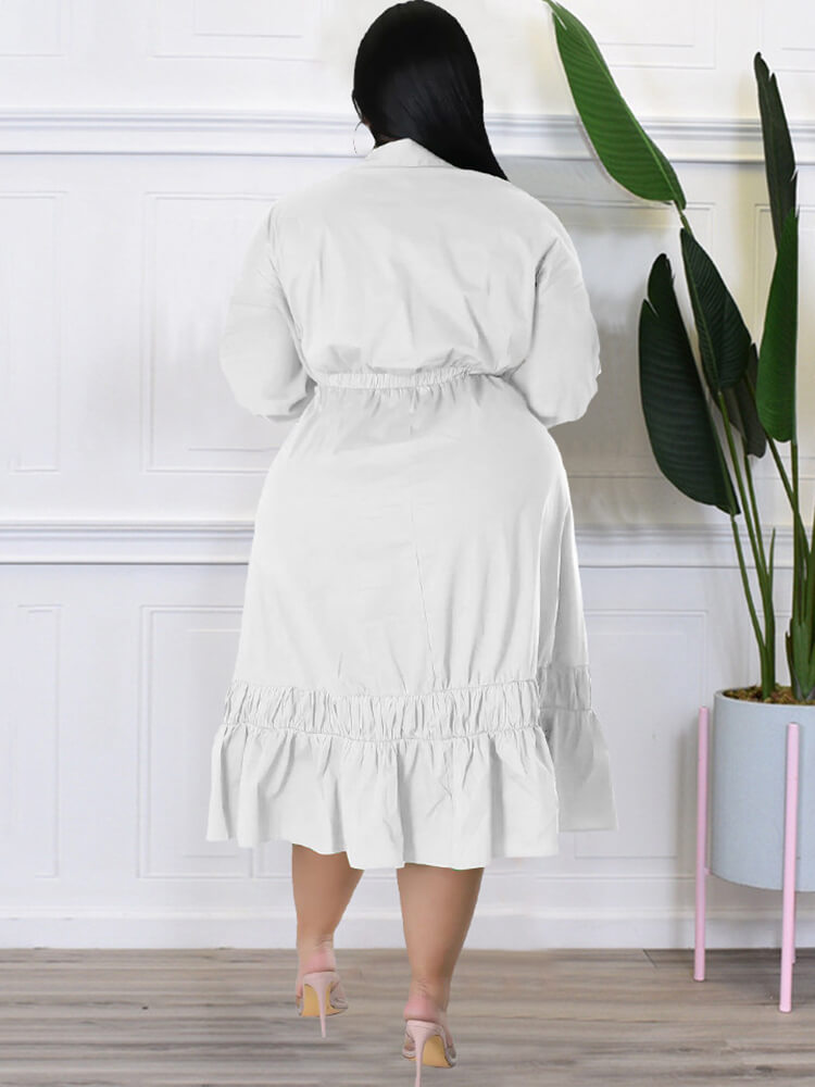 Long Sleeve Lace Up Solid Midi Dress